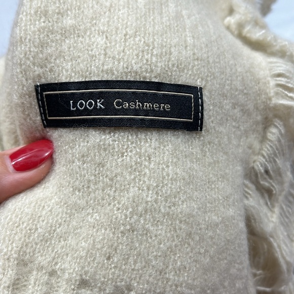 NEW HAWTHORNE cream CASHMERE long knit SCARF 73” long fringe sides LOOK CASHMERE - Picture 7 of 11